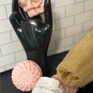Luxurious Black Hand Soap Holder with Pink Soap